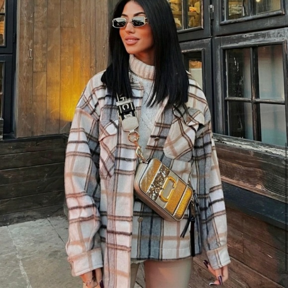 Tartan Zara Bejewelled Jacket ZARA Wool Blend Shacket, Size L Fits